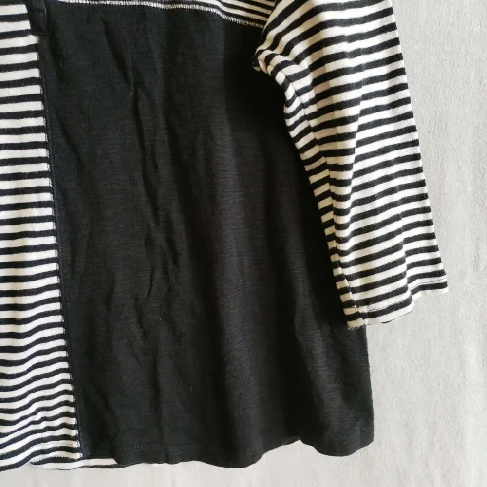 CHAPS‎ Sweater Womens 2XL 3/4 Sleeve Colorblock Stripe Knit White Navy Blue